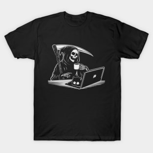 Grim reaper, coffee and cat T-Shirt